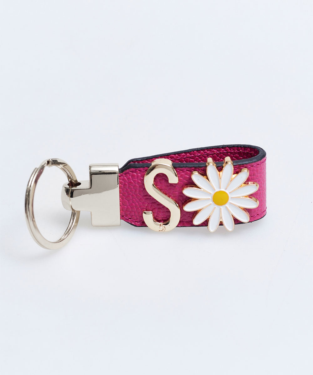 Harfli Fuşya Deri Anahtarlık