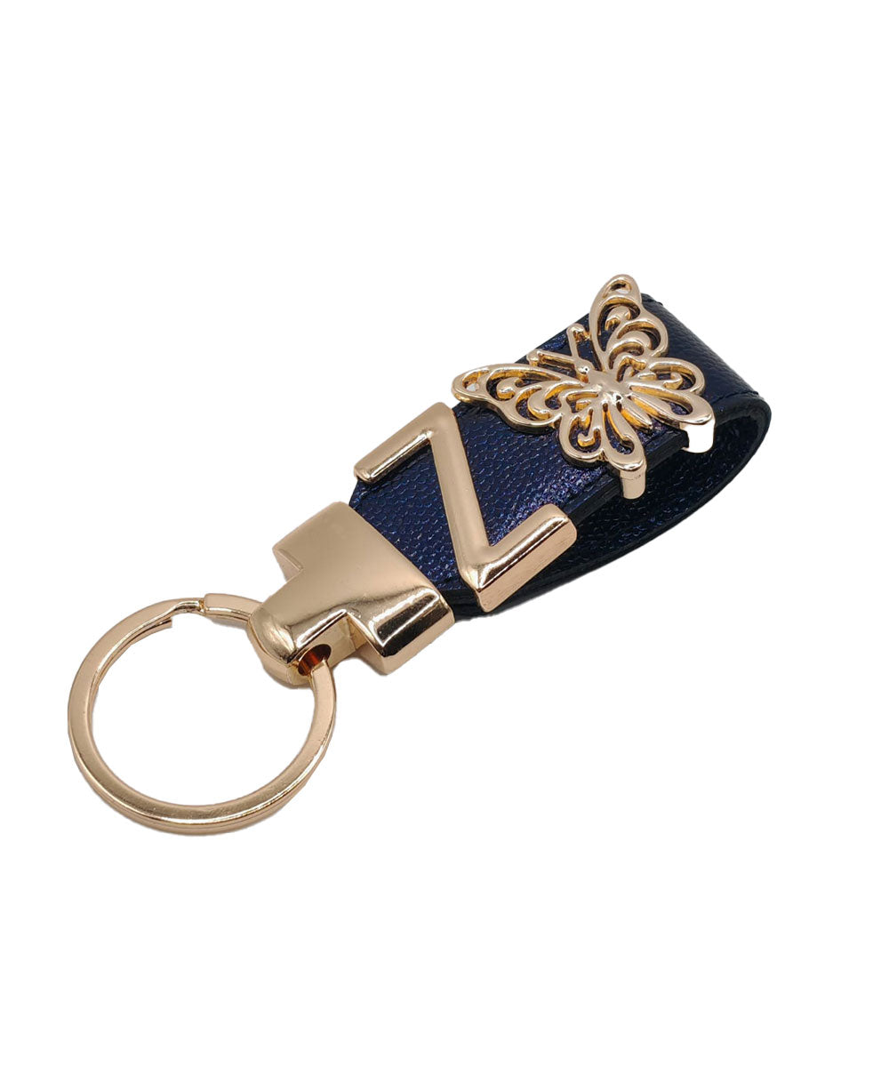 Harfli Lacivert Deri Anahtarlık