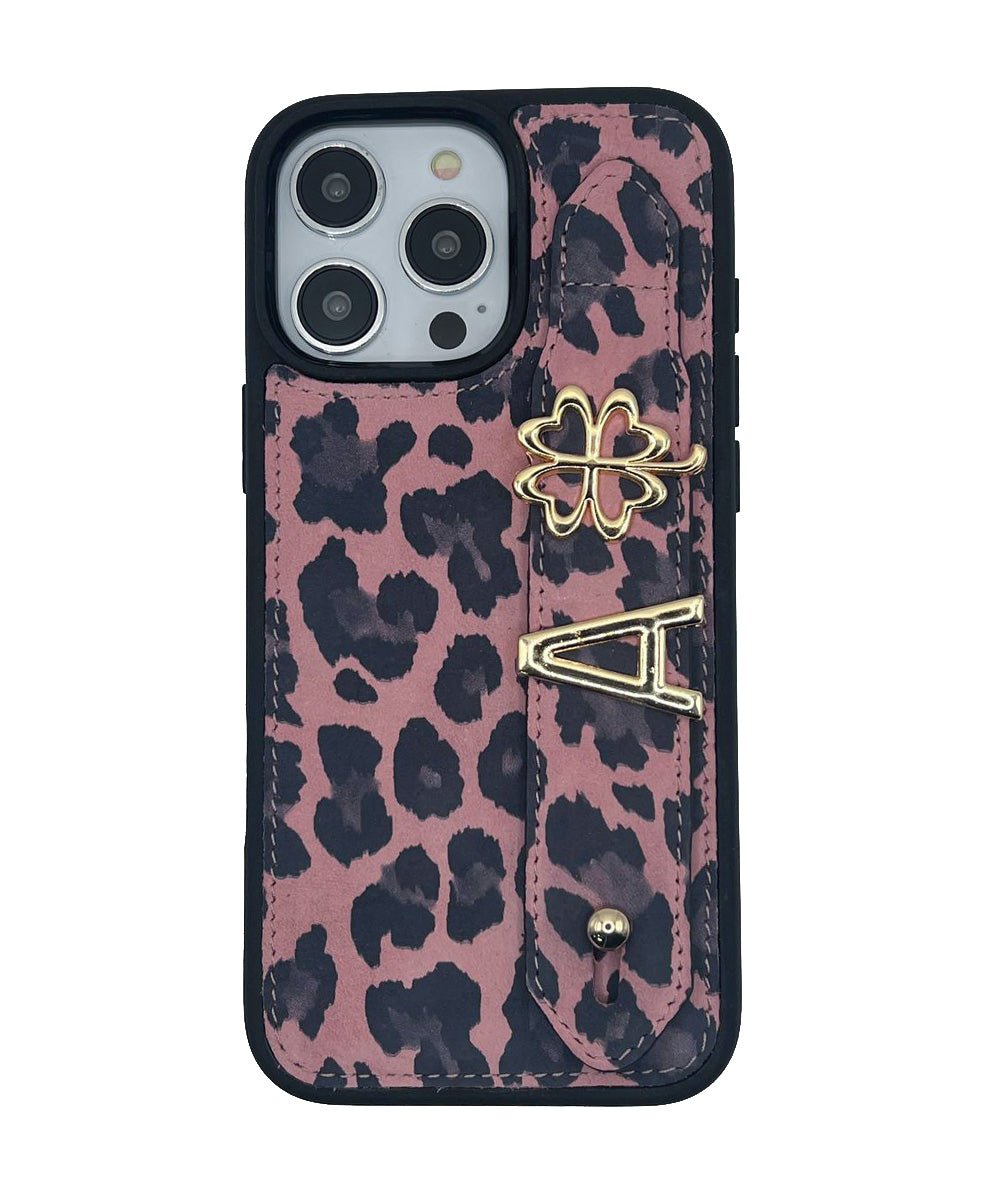 Harfli Leopar Pembe iPhone Deri Kılıf