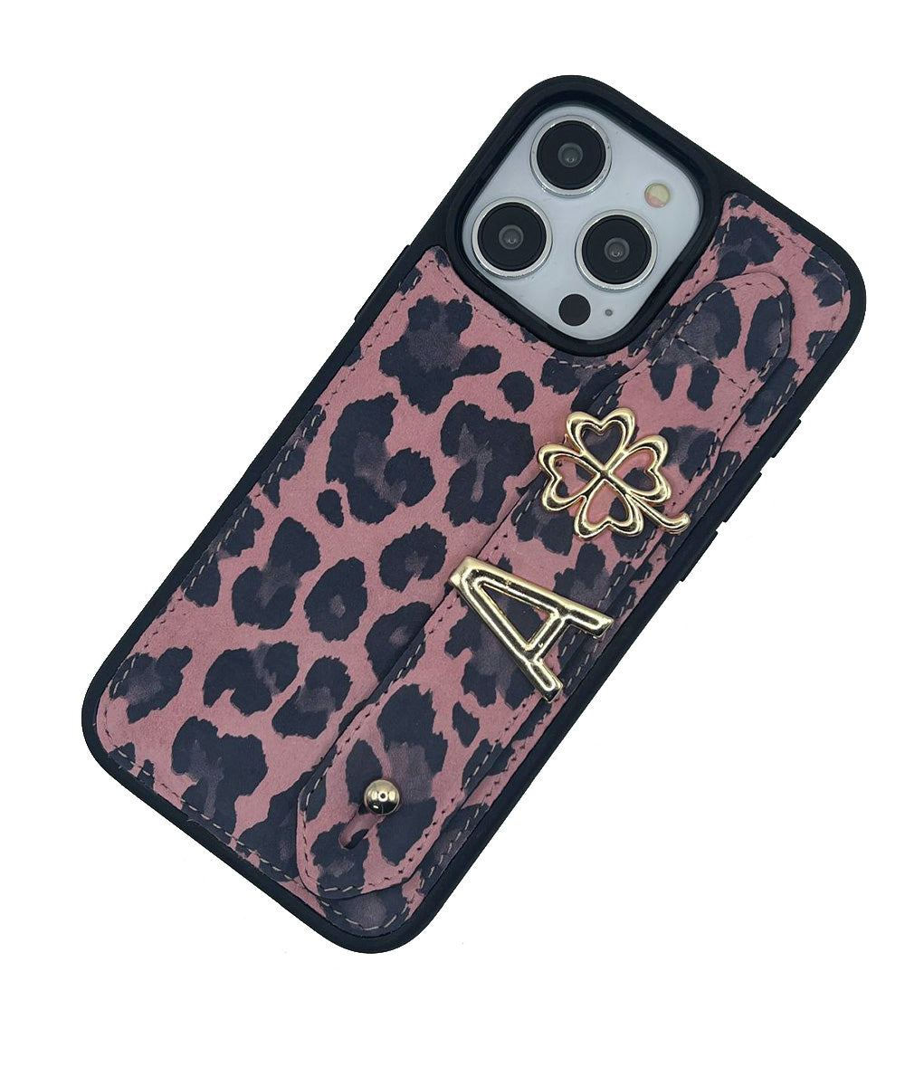 Harfli Leopar Pembe iPhone Deri Kılıf