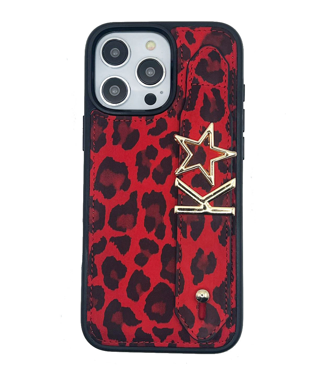 Harfli Leopar Kırmızı iPhone Deri Kılıf