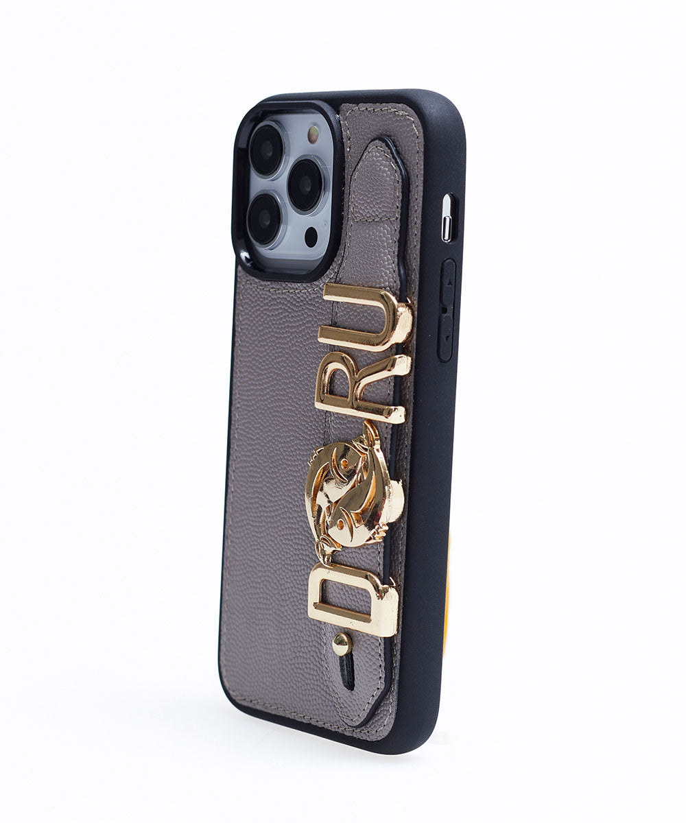Harfli Gri iPhone Deri Kılıf