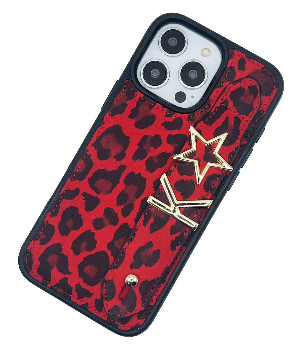 Harfli Leopar Kırmızı iPhone Deri Kılıf