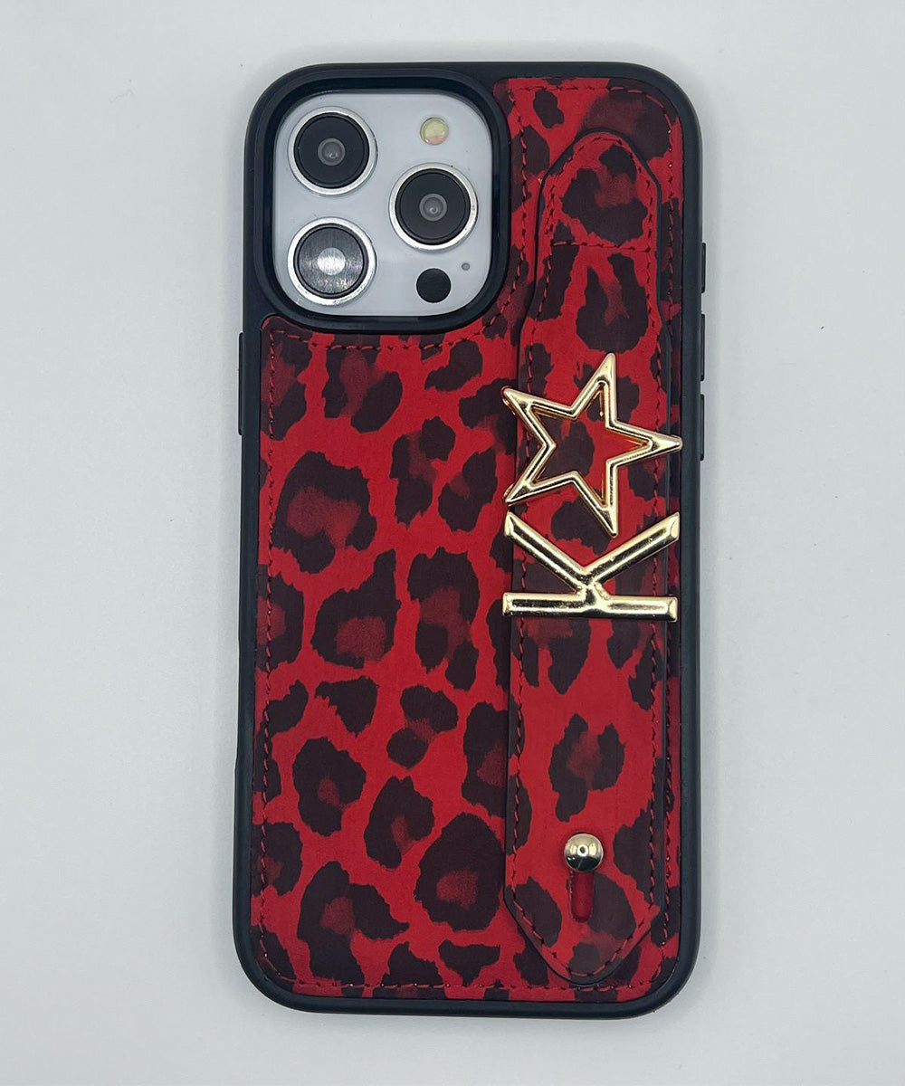 Harfli Leopar Kırmızı iPhone Deri Kılıf