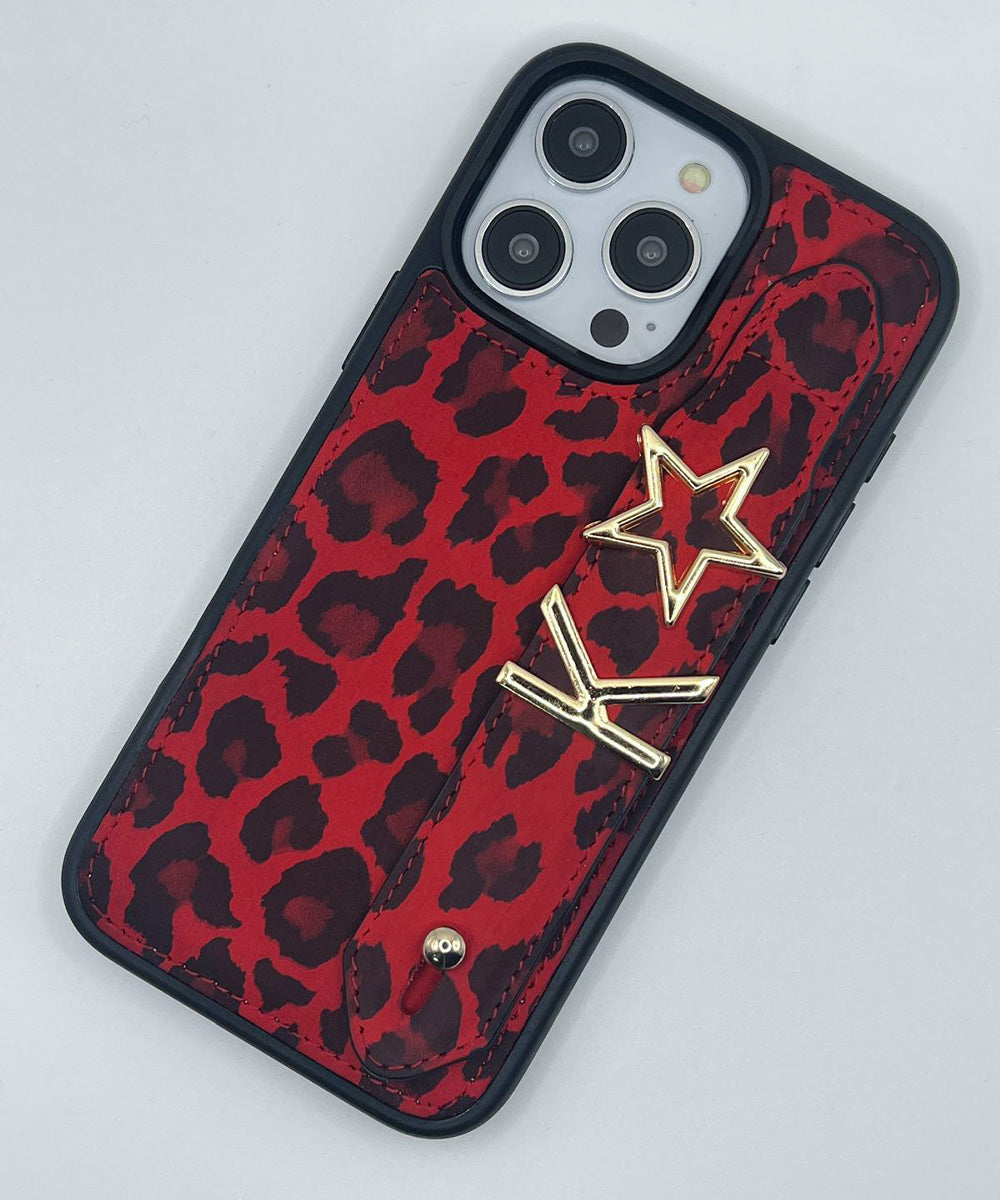 Harfli Leopar Kırmızı iPhone Deri Kılıf