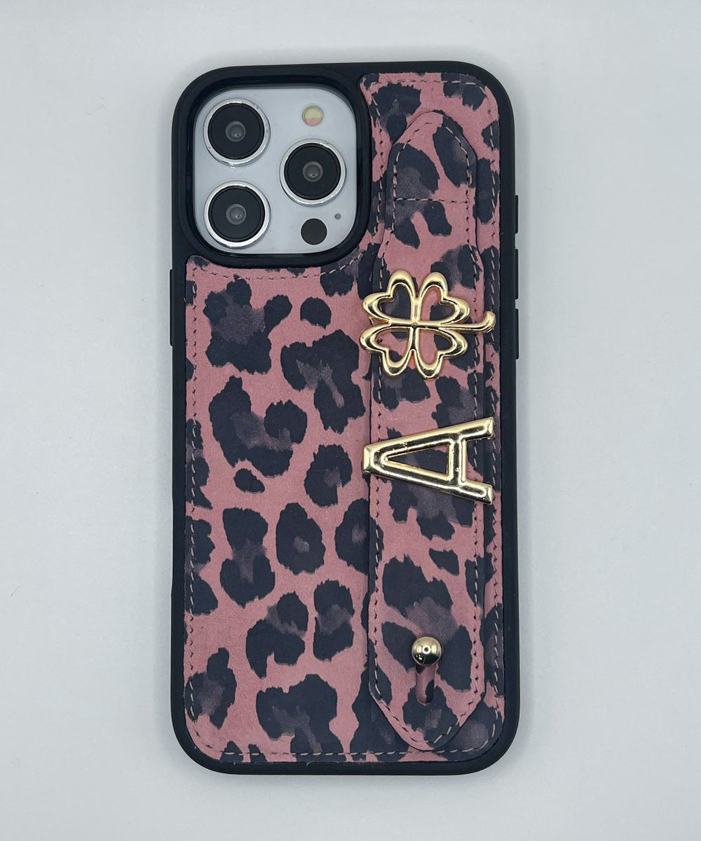 Harfli Leopar Pembe iPhone Deri Kılıf