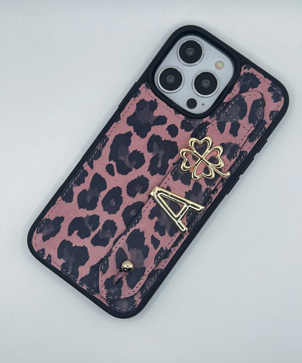 Harfli Leopar Pembe iPhone Deri Kılıf