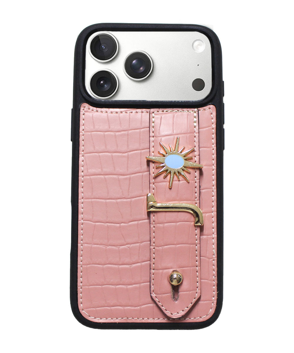 Pembe Harfli iPhone Kroko Deri Kılıf