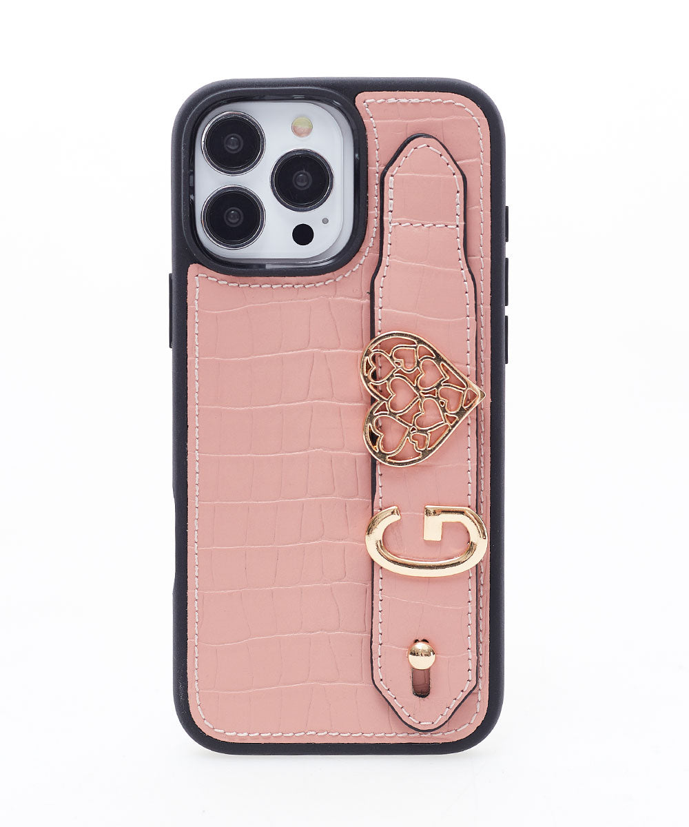 Pembe Harfli iPhone Kroko Deri Kılıf