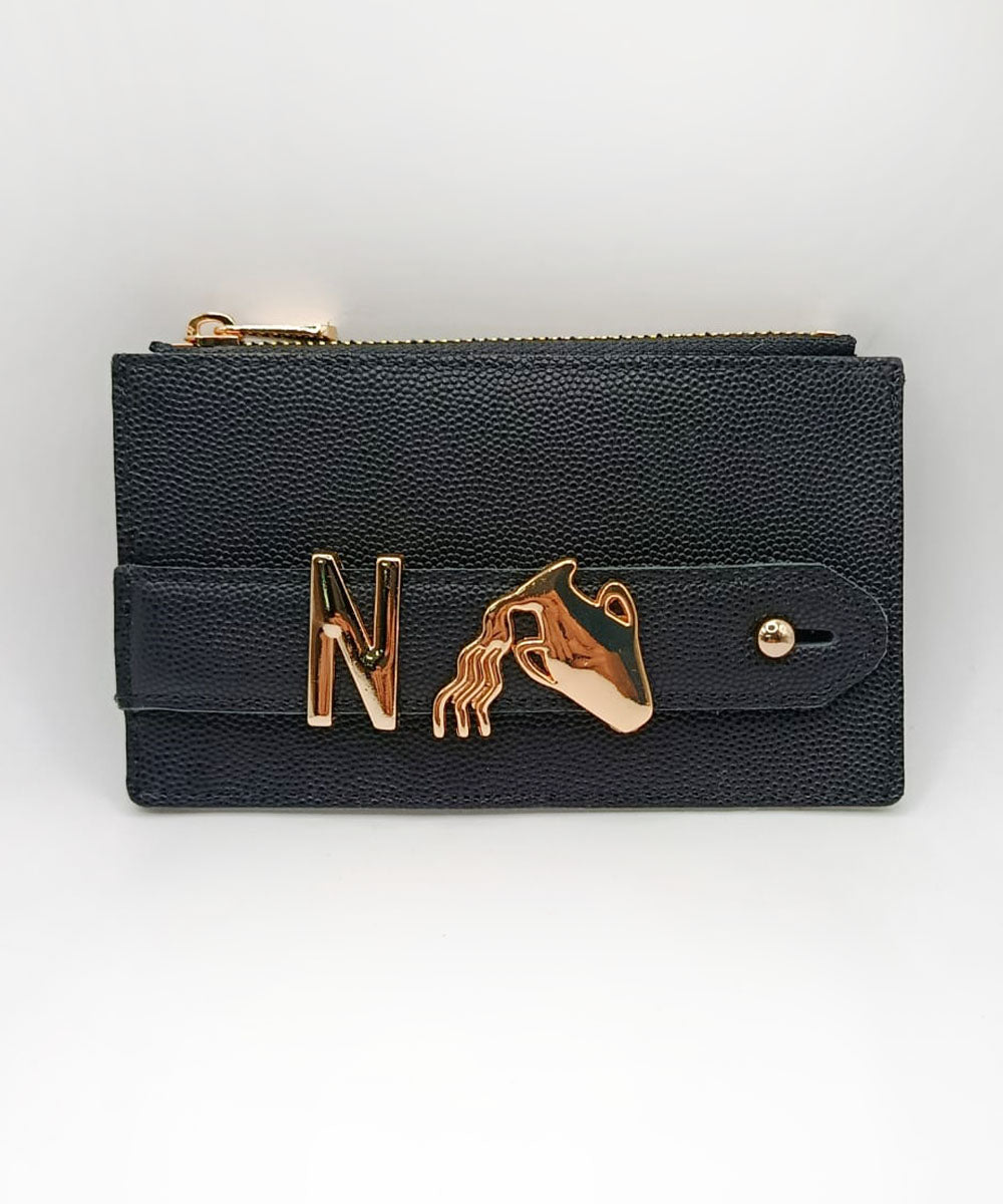 Harfli Siyah Deri Cüzdan