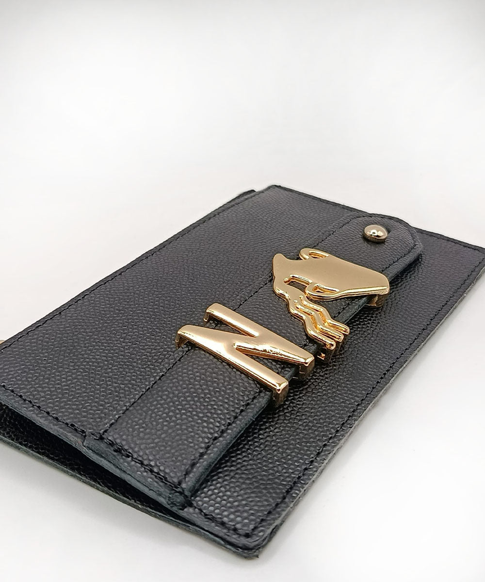 Harfli Siyah Deri Cüzdan