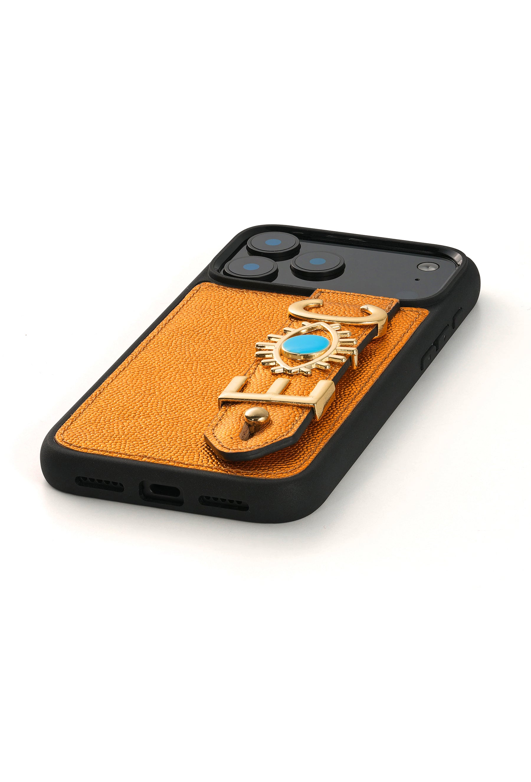 Gold Hiva Turuncu Harfli iPhone Deri Kılıf