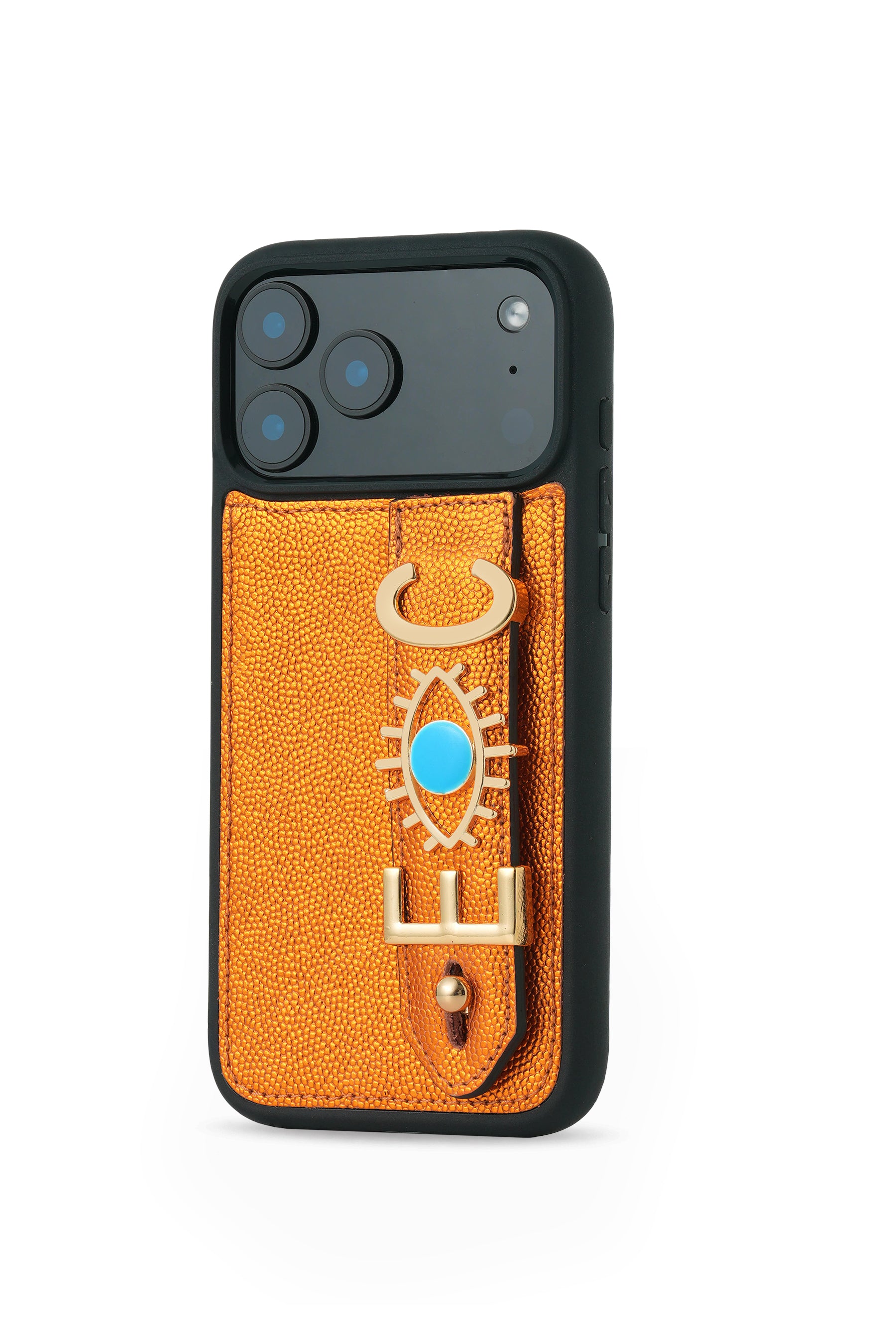 Gold Hiva Turuncu Harfli iPhone Deri Kılıf