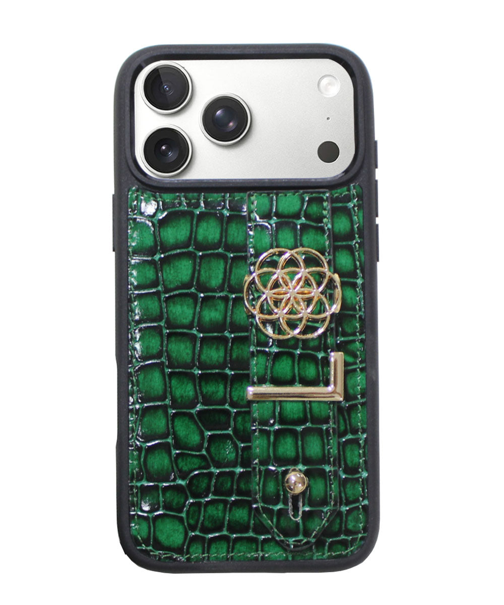 Yeşil Harfli iPhone Kroko Deri Kılıf